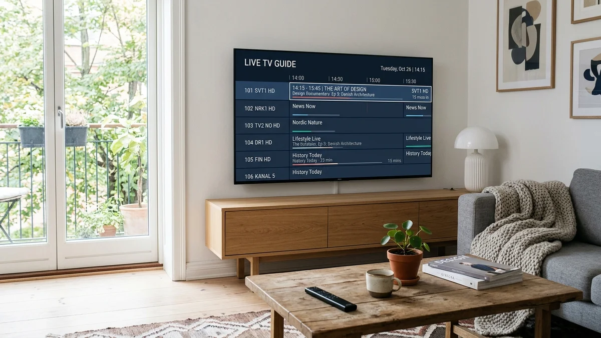 Elektronisk TV-guide EPG programoversigt på fladskærms-TV