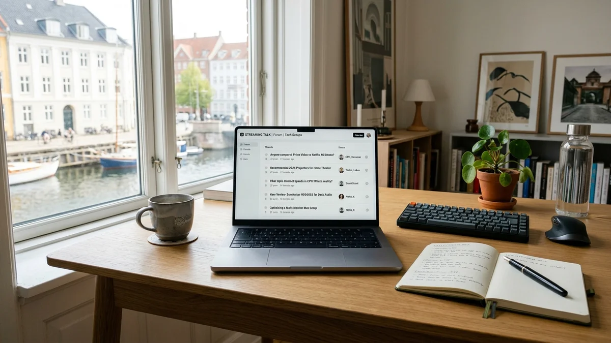 Læsning af online erfaringer og streaming diskussionsfora på bærbar pc i København