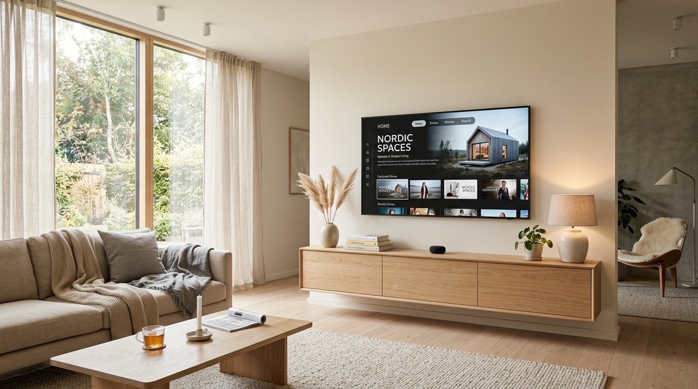 Smart TV streaming i skandinavisk stue